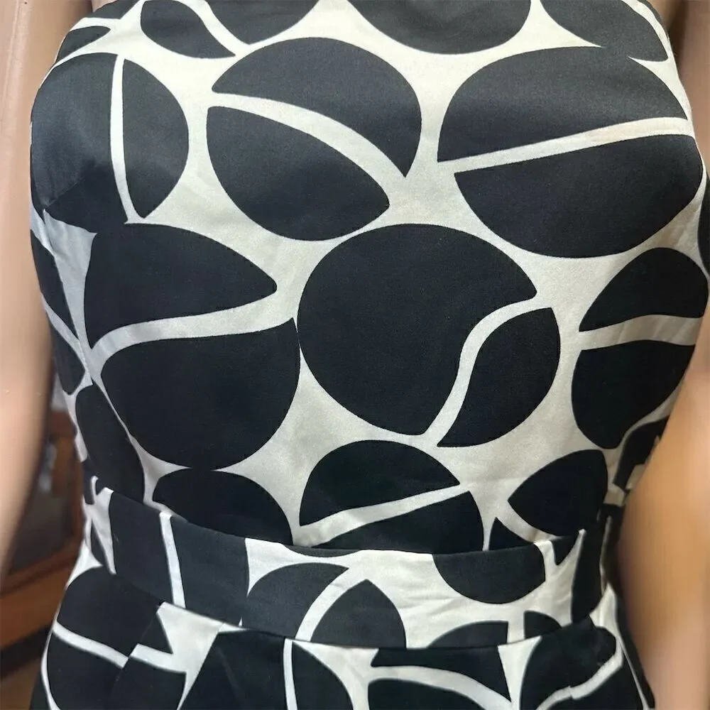 Banana Republic Black White Strapless Satin Geometric Cocktail Dress Side Zipper